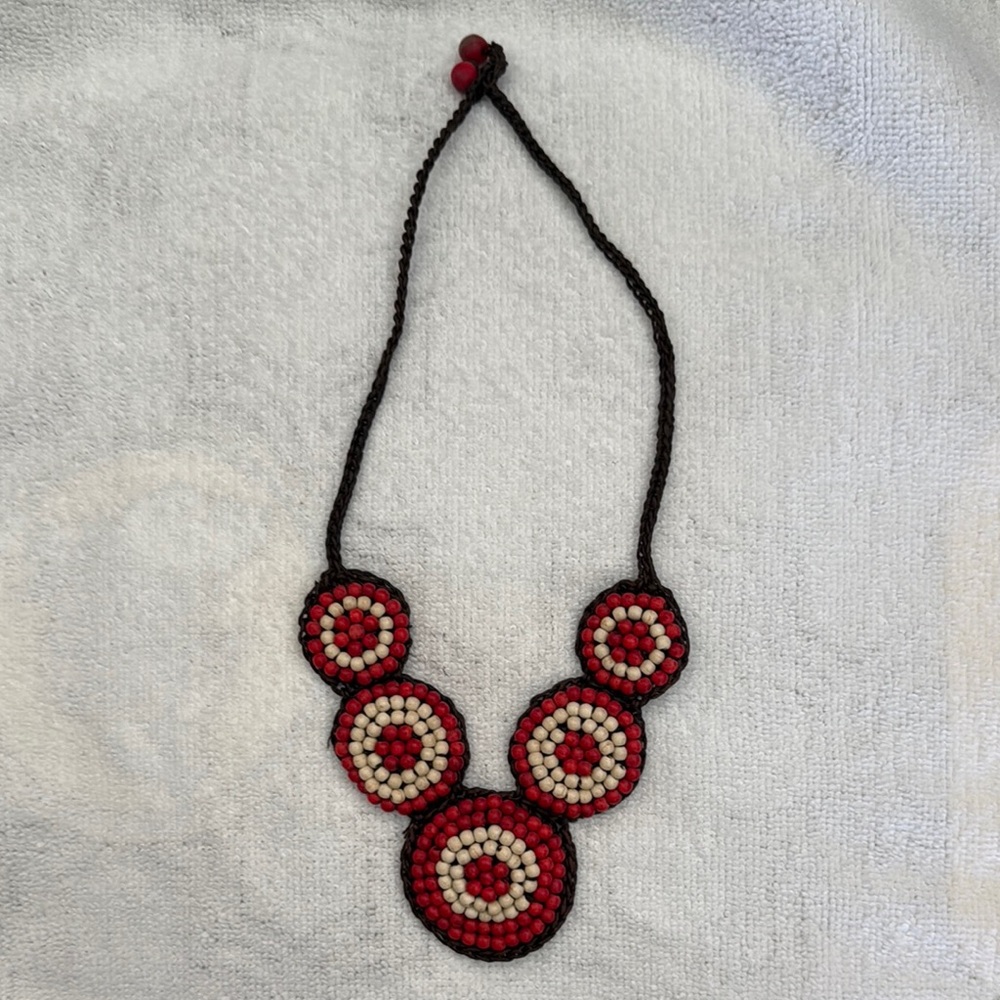 Handcrafted Red and Cream Beaded Necklace